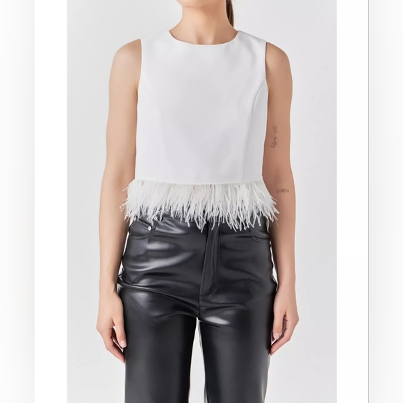 Endless Rose Black Feathered Hem & Exposed Silvertone Zipper Camisole Size Small - Picture 16 of 16